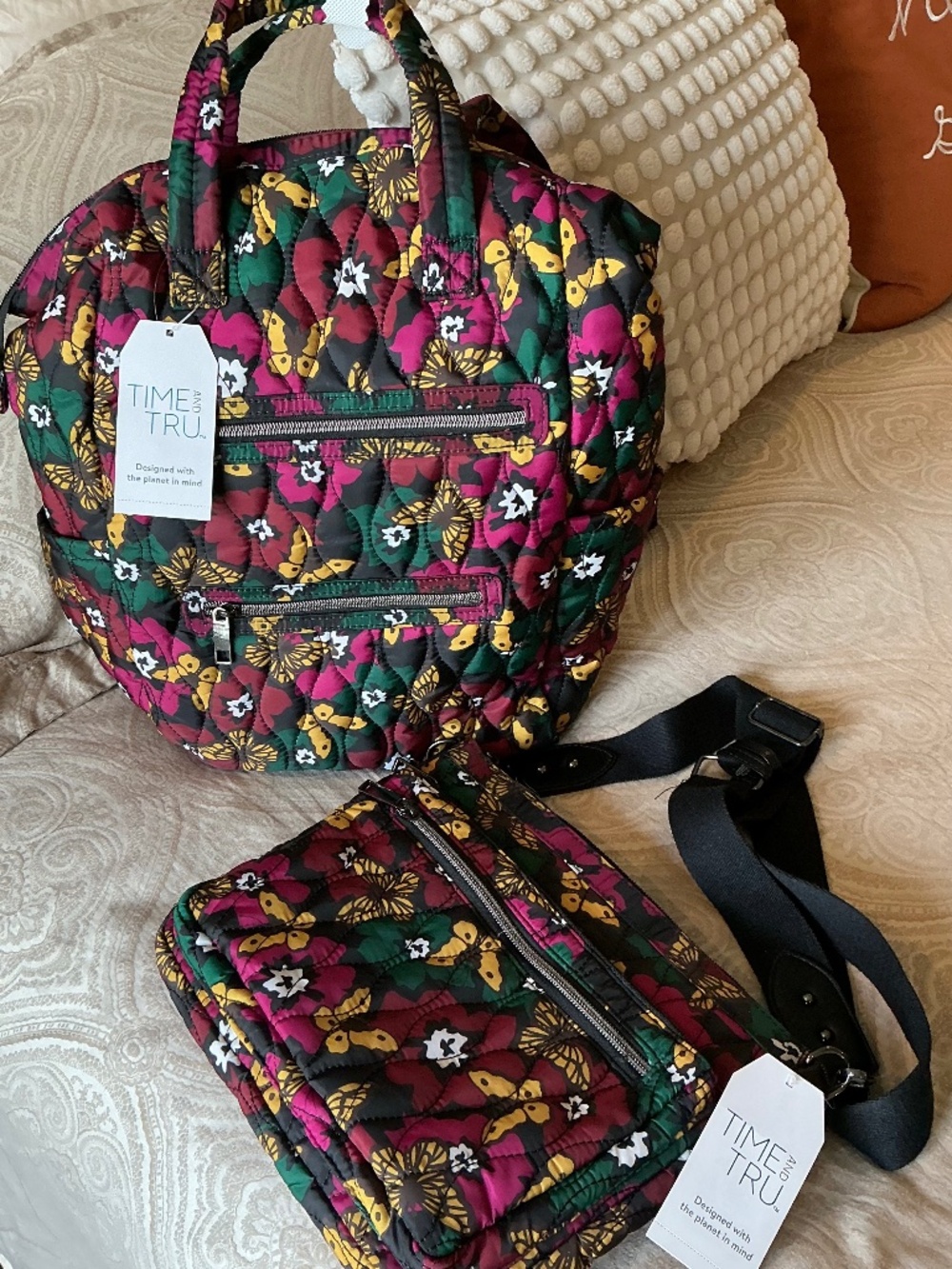 Floral Quilted Backpack and Crossbody Vera Bradley “like”